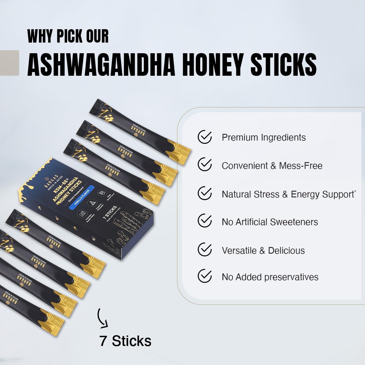 KSM-66 Ashwagandha Honey Sticks – Premium Organic Honey Infused with Adaptogenic Ashwagandha, Helps Promote Relaxation & Focus, Boosts Energy & Vitality, No Artificial Additives – 7 Count