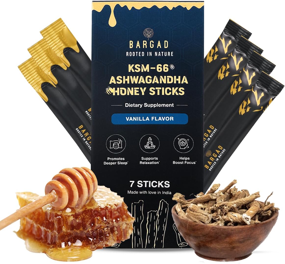 KSM-66 Ashwagandha Honey Sticks – Premium Organic Honey Infused with Adaptogenic Ashwagandha, Helps Promote Relaxation & Focus, Boosts Energy & Vitality, No Artificial Additives – 7 Count