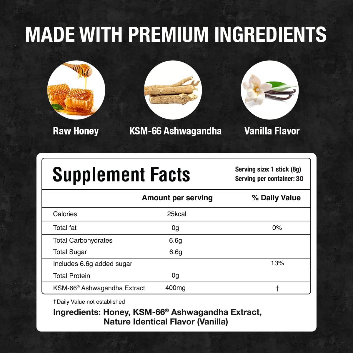 Bargad KSM-66 Ashwagandha Honey Sticks 400MG – Premium Organic Honey Infused with Adaptogenic Ashwagandha, Helps Promote Relaxation & Focus, Boosts Energy & Vitality, No Artificial Additives – 30 Count