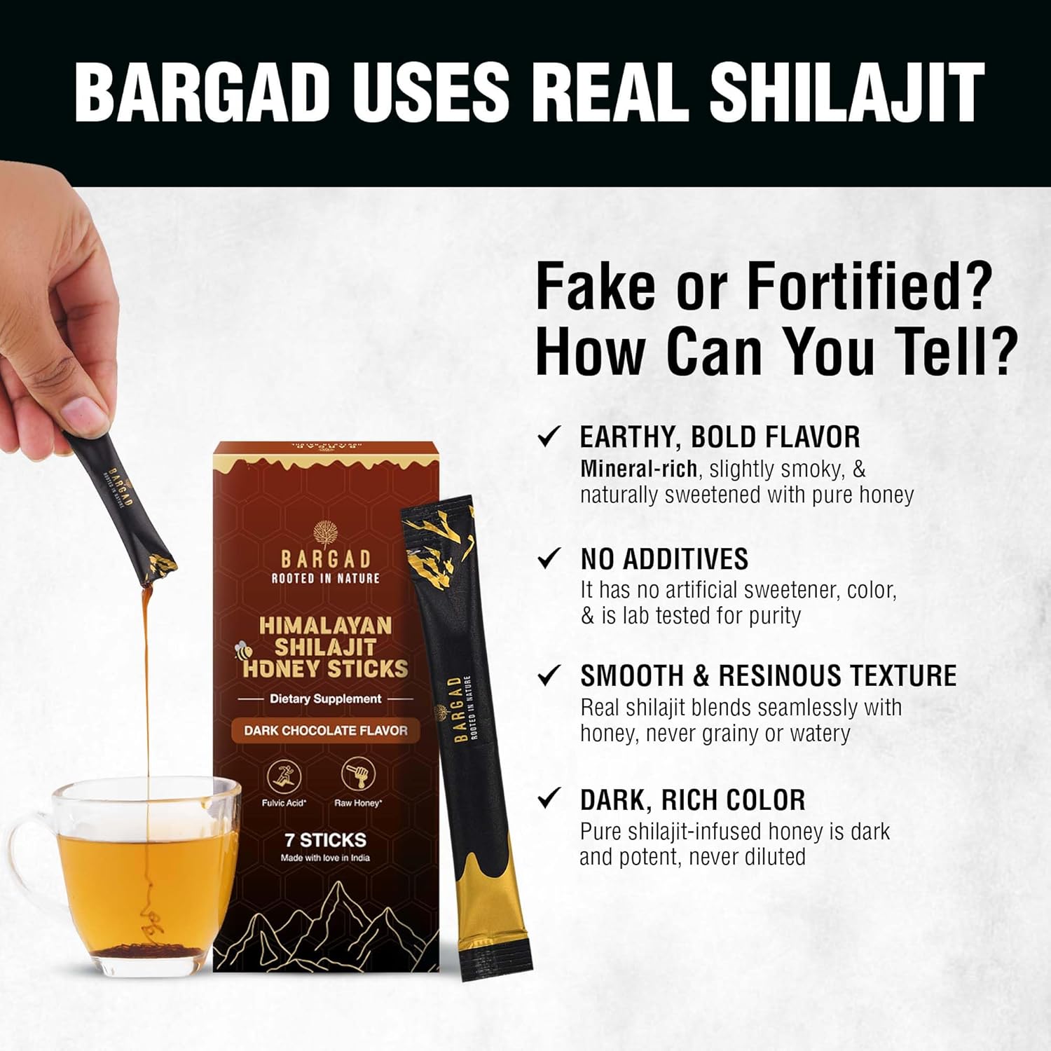 Pure Himalayan Shilajit Sticks with Organic Honey & Dark Chocolate – 7 Count | Easy Single-Use Energy Sticks | Rich in Fulvic Acid 75%+ & 85+ Trace Minerals
