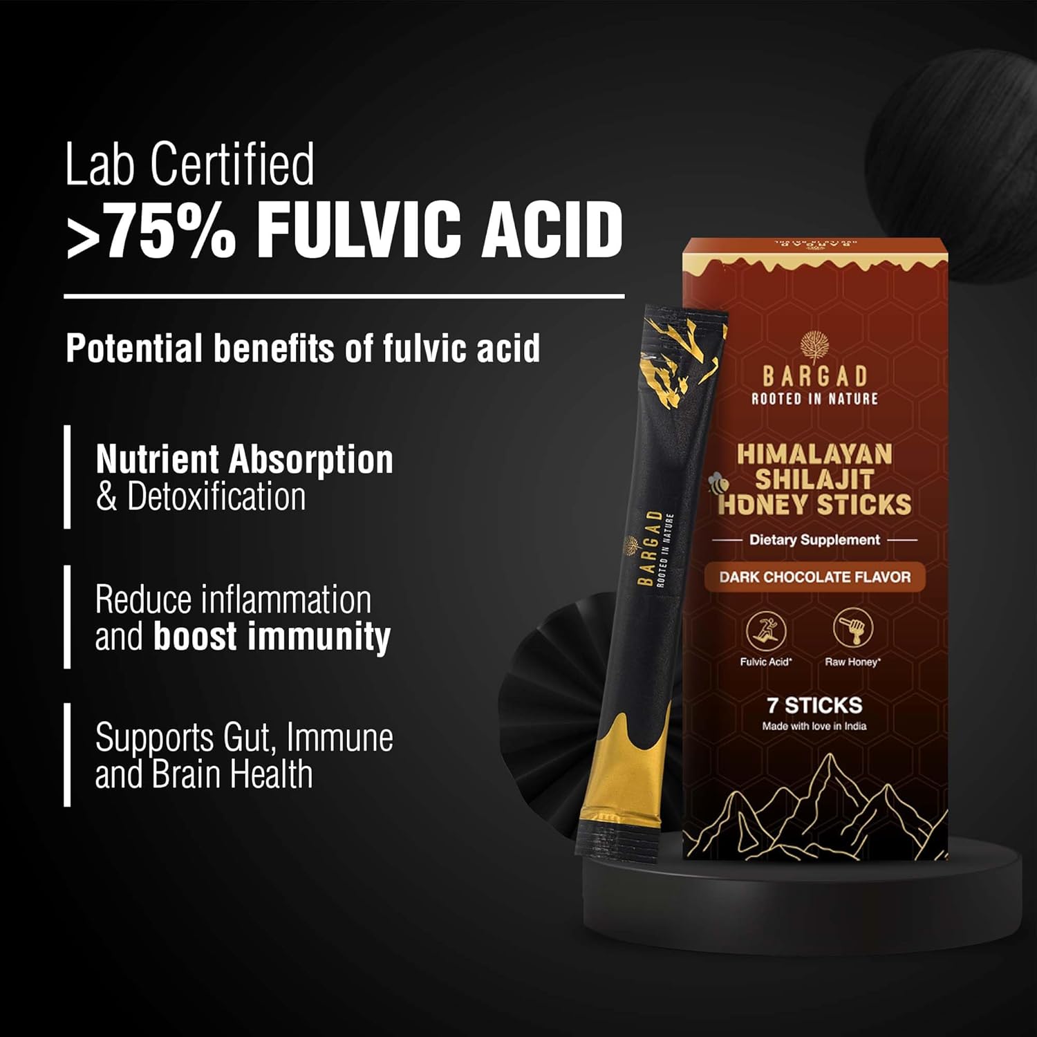 Pure Himalayan Shilajit Sticks with Organic Honey & Dark Chocolate – 7 Count | Easy Single-Use Energy Sticks | Rich in Fulvic Acid 75%+ & 85+ Trace Minerals