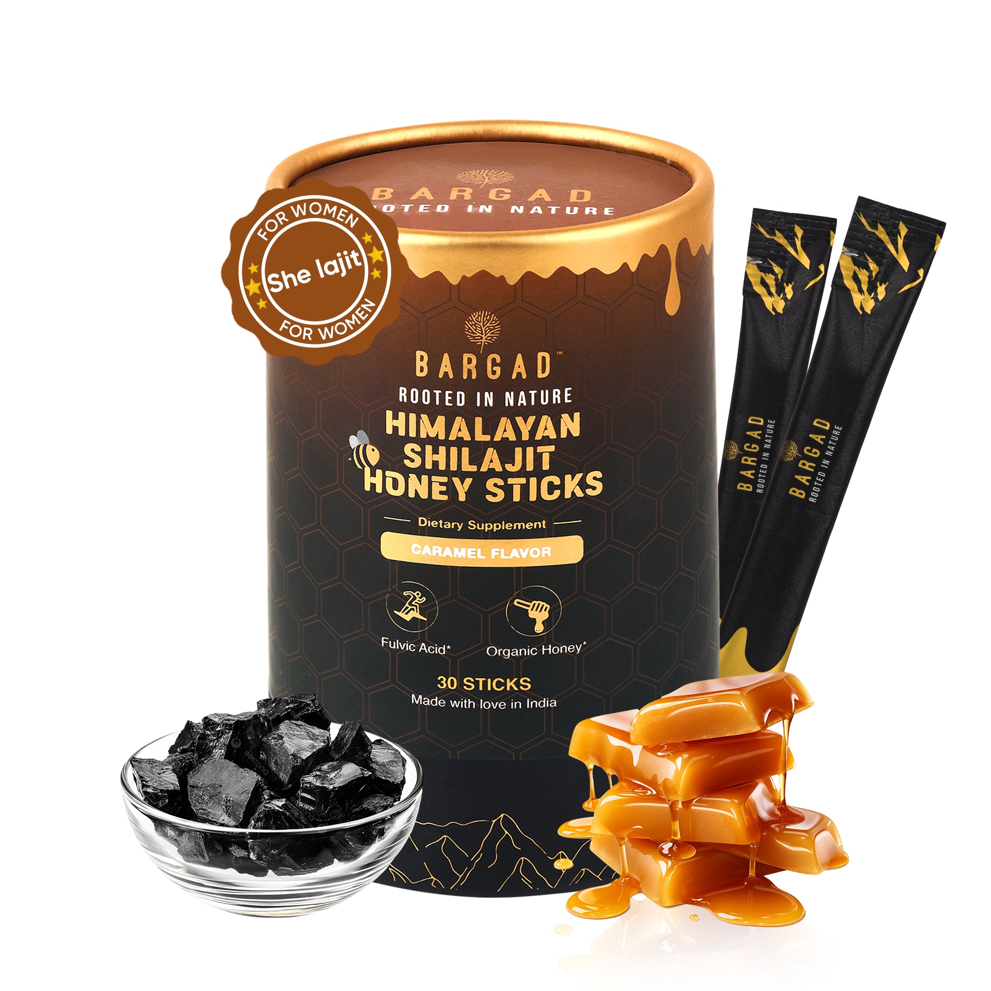Pure Himalayan Shilajit Sticks with Organic Honey & Caramel (30 Count)