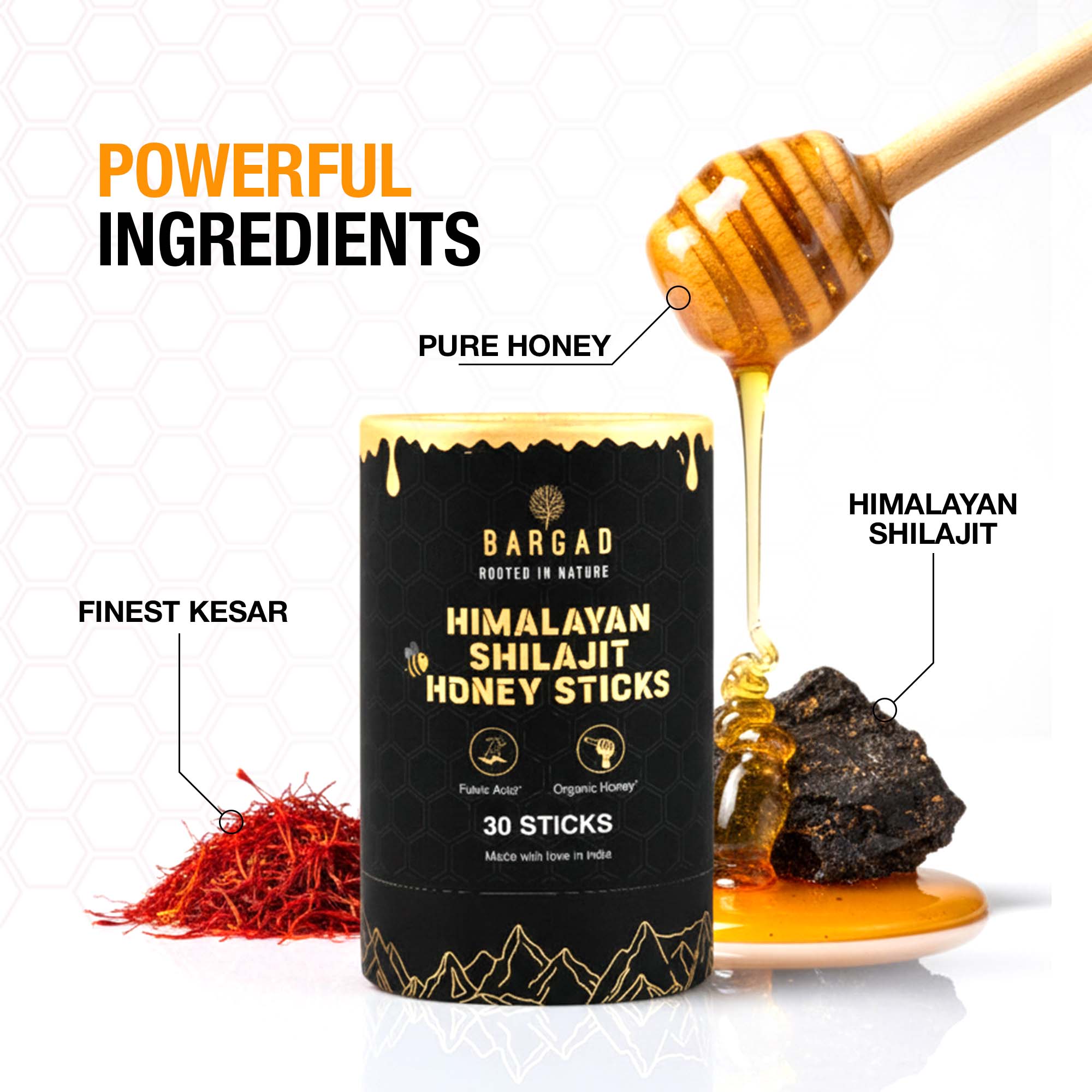 Himalayan Shilajit Honey Sticks with Saffron (30 Sticks)