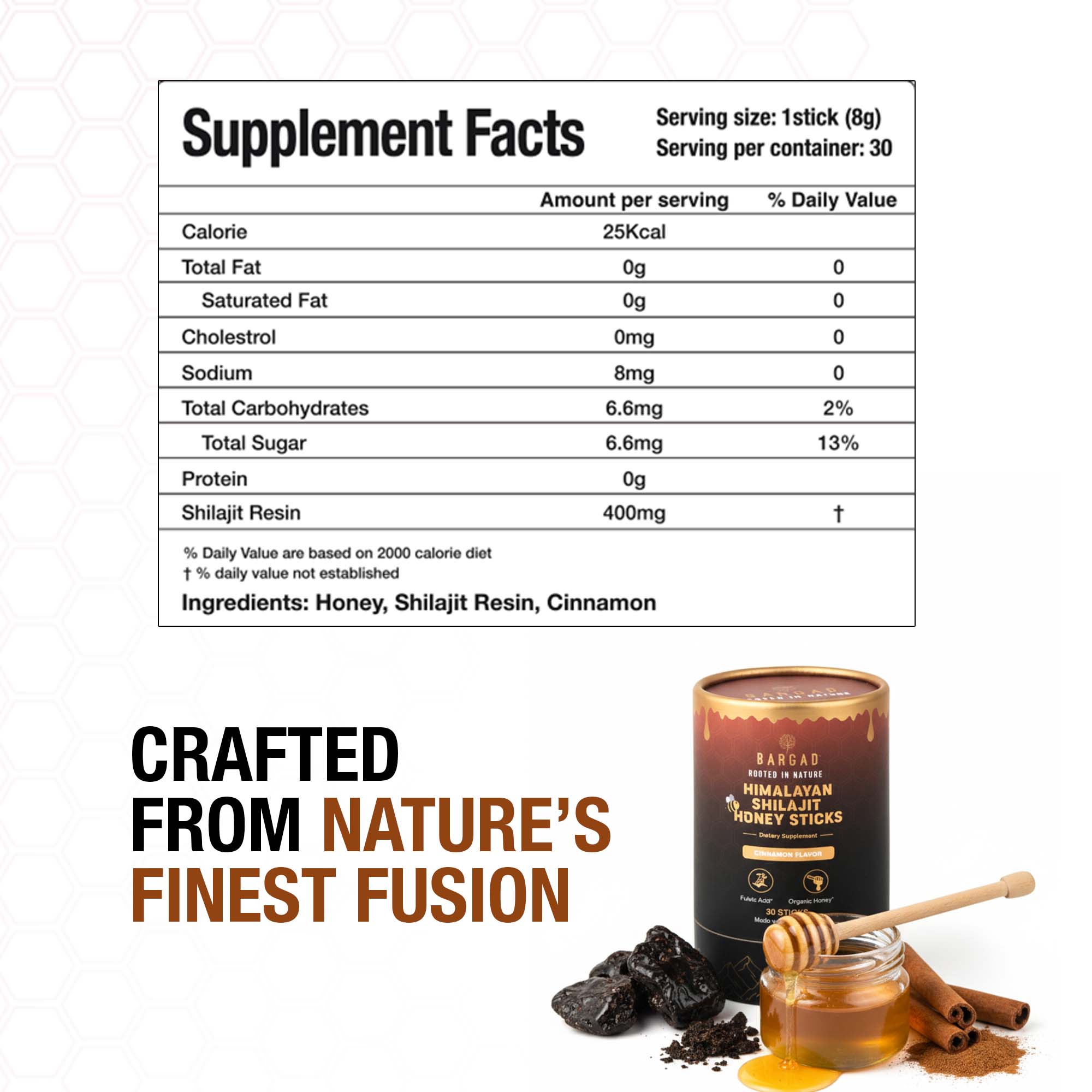 Pure Himalayan Shilajit Sticks with Organic Honey & Cinnamon (30 Count)