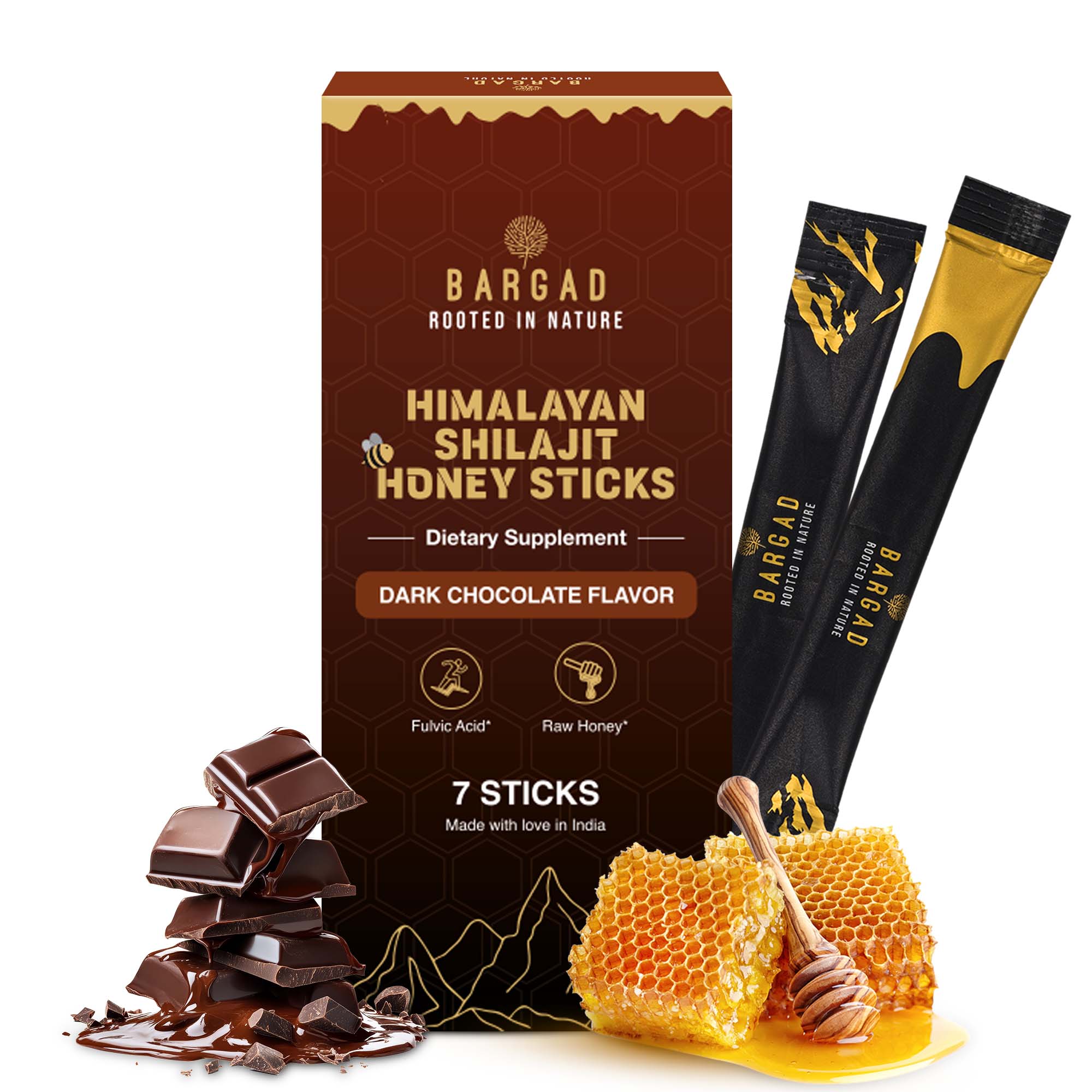 Pure Himalayan Shilajit Sticks with Organic Honey & Dark Chocolate – 7 Count