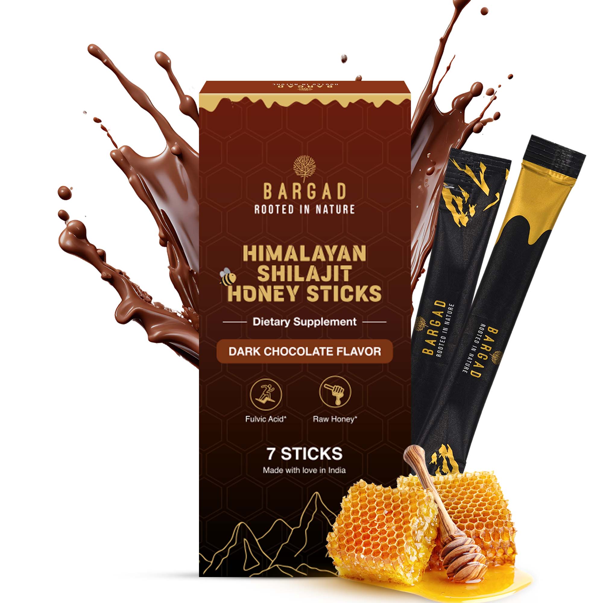 Pure Himalayan Shilajit Sticks with Organic Honey & Dark Chocolate – 7 Count