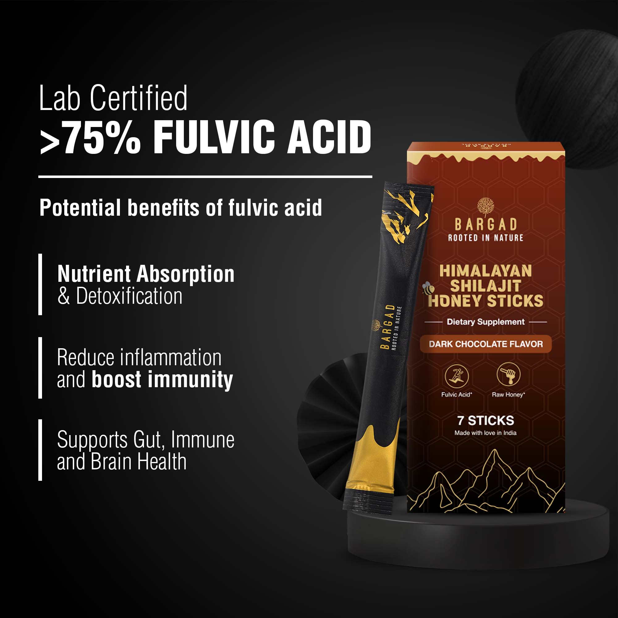 Pure Himalayan Shilajit Sticks with Organic Honey & Dark Chocolate – 7 Count